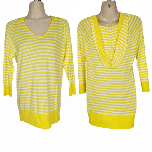 GAP Yellow Striped Hooded Lightweight Sweater Sz M - Picture 1 of 9